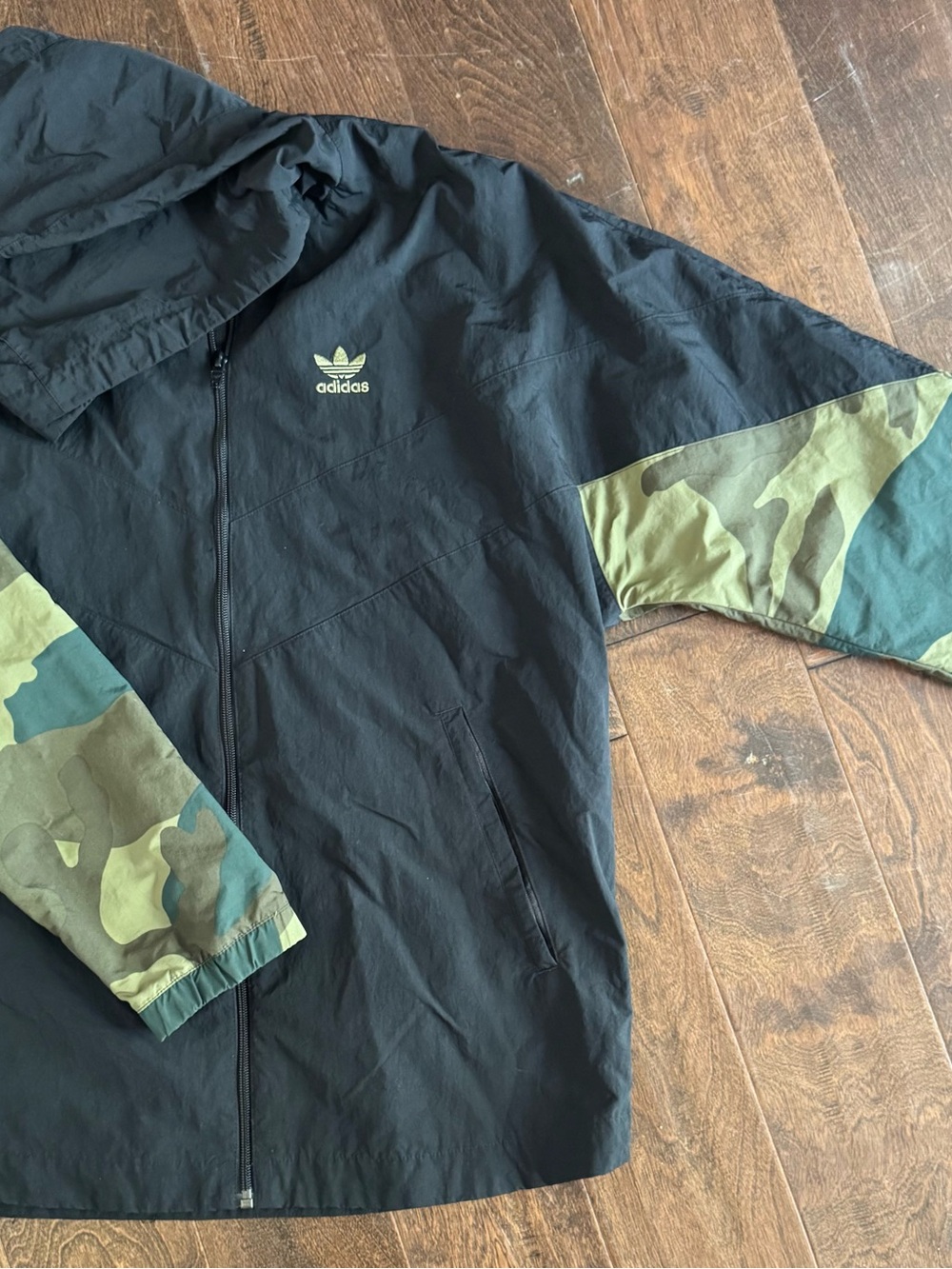 Adidas Original Black Windbreaker Jacket with Camo Sleeve Detail